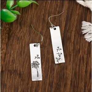 MINIMALIST earrings dandelion silver drop wish Flower